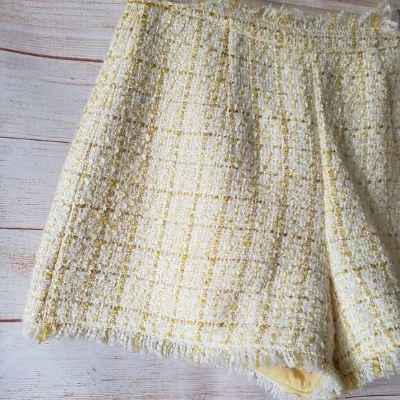 Cinq a Sept Coronado High Waist Woven Checkered Tweed Shorts Yellow Size 4 - Picture 7 of 11